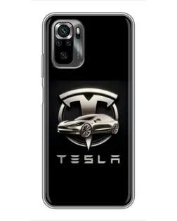 Чехол для Xiaomi POCO M5s с картинкой «Tesla — серебристое авто»