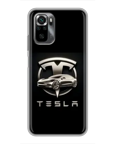 Чехол для Xiaomi POCO M5s с картинкой «Tesla — серебристое авто»