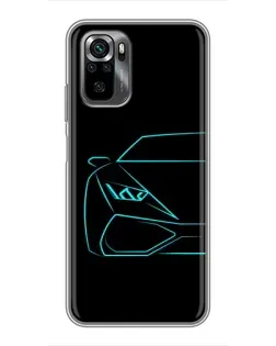 Чехол для Xiaomi POCO M5s с картинкой «Голубой силуэт Lamborghini»