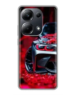 Чехол для Xiaomi POCO M6 Pro с картинкой «Спортивная BMW и цветы»