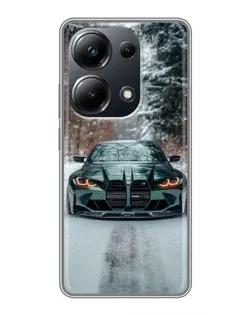 Чехол для Xiaomi POCO M6 Pro с картинкой «BMW в зимнем лесу»