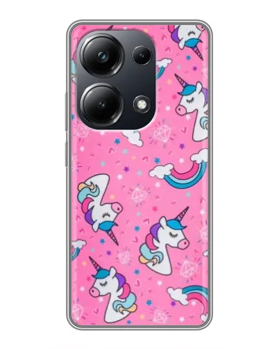 Чехол для Xiaomi POCO M6 Pro с картинкой «Unicorn паттерн розовый»