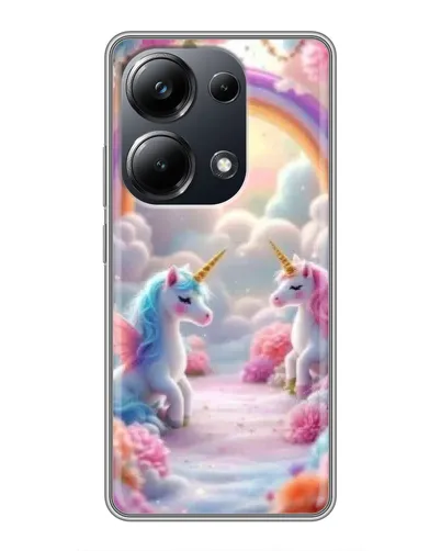 Чехол для Xiaomi POCO M6 Pro с картинкой «Радуга и единороги»