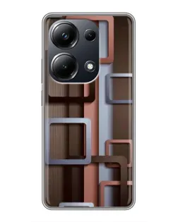 Чехол для Xiaomi POCO M6 Pro с картинкой «Коричневые объемные квадраты»