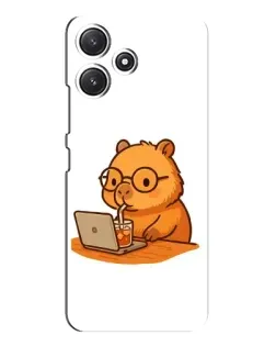 Чехол для Xiaomi POCO M6 с картинкой «Капибара с ноутбуком»