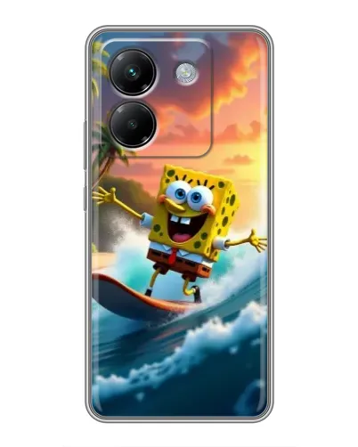 Чехол для Xiaomi Poco M7 Pro 5G с картинкой «Губка Боб серфингист»