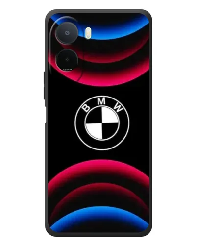 Чехол для Xiaomi POCO M7 с картинкой «Логотип BMW и неоновые дуги»