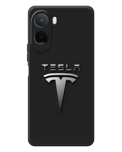 Чехол для Xiaomi POCO M7 с картинкой «Стальной логотип Tesla»
