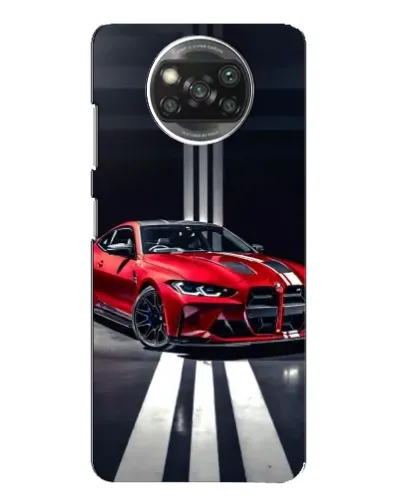 Чехол для Xiaomi POCO X3 с картинкой «Красная BMW на дороге»