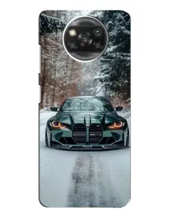 Чохол для Xiaomi POCO X3 з картинкою «BMW у зимовому лісі»