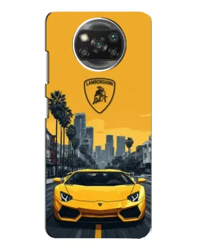 Чехол для Xiaomi POCO X3 с картинкой «Желтый Lamborghini город»