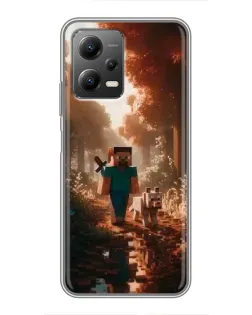 Чехол для Xiaomi POCO X5 (5G) с картинкой «Стив в лесу»