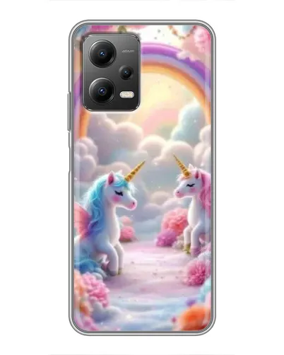 Чехол для Xiaomi POCO X5 (5G) с картинкой «Радуга и единороги»