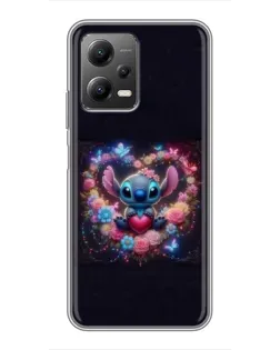 Чехол для Xiaomi POCO X5 (5G) с картинкой «Stitch в цветах»