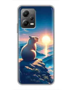 Чохол для Xiaomi POCO X5 (5G) з картинкою «Захід сонця з капібарою»