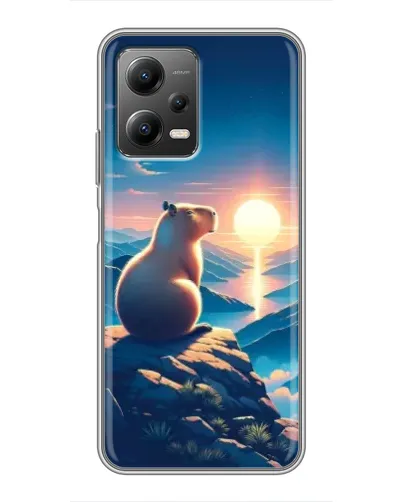 Чехол для Xiaomi POCO X5 (5G) с картинкой «Закат солнца с капибарой»