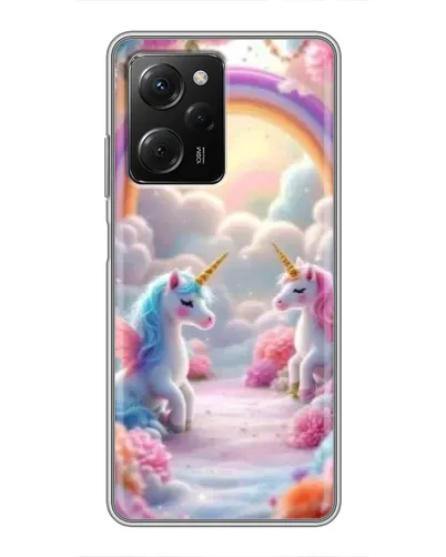 Чехол для Xiaomi POCO X5 Pro (5G) с картинкой «Радуга и единороги»
