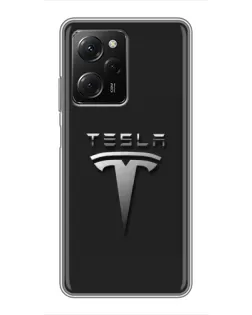 Чехол для Xiaomi POCO X5 Pro (5G) с картинкой «Стальной логотип Tesla» Чехол для Xiaomi POCO X5 Pro (5G) с картинкой «Стальной логотип Tesla»