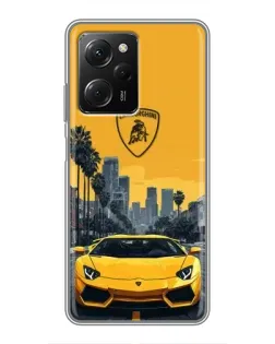 Чехол для Xiaomi POCO X5 Pro (5G) с картинкой «Желтый Lamborghini город»