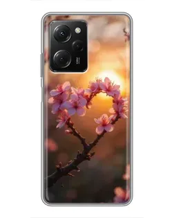 Чехол для Xiaomi POCO X5 Pro (5G) с картинкой «Розовый цвет сердце на фоне заката» Чехол для Xiaomi POCO X5 Pro (5G) с картинкой «Розовый цвет сердце на фоне заката»