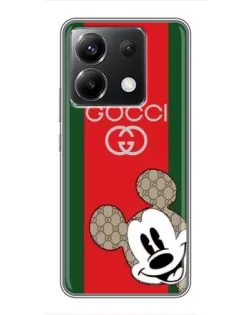 Чехол для Xiaomi POCO X6 5G с картинкой «Gucci — полосы и Микки»