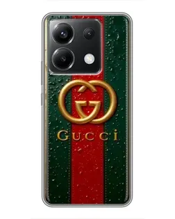 Чехол для Xiaomi POCO X6 5G с картинкой «Gucci — фирменная полоса и золото»