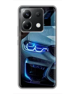 Чехол для Xiaomi POCO X6 5G с картинкой «Взгляд BMW с синими фарами»