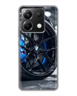 Чехол для Xiaomi POCO X6 5G с картинкой «Колесо BMW вблизи»