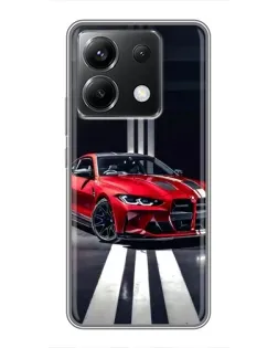 Чехол для Xiaomi POCO X6 5G с картинкой «Красная BMW на дороге»