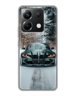 Чехол для Xiaomi POCO X6 5G с картинкой «BMW в зимнем лесу»
