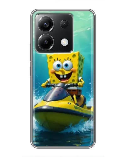 Чехол для Xiaomi POCO X6 5G с картинкой «Спанч Боб на гидроцикле»