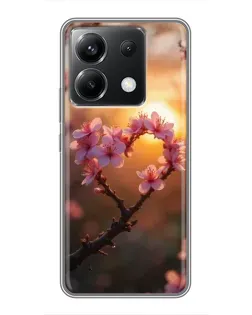 Чехол для Xiaomi POCO X6 5G с картинкой «Розовый цвет сердце на фоне заката»