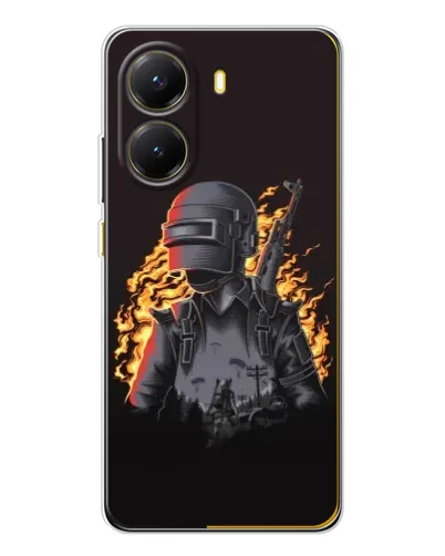Чехол для Xiaomi POCO X7 Pro с картинкой «PUBG — огненный силуэт»