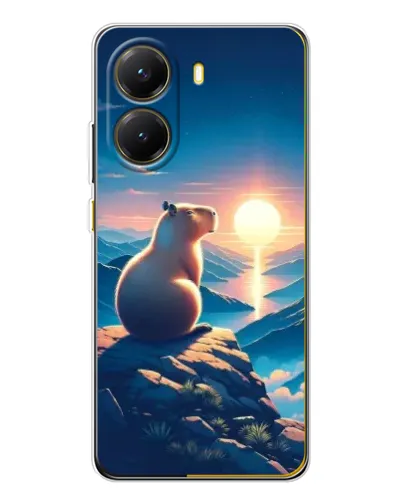 Чехол для Xiaomi POCO X7 Pro с картинкой «Закат солнца с капибарой»