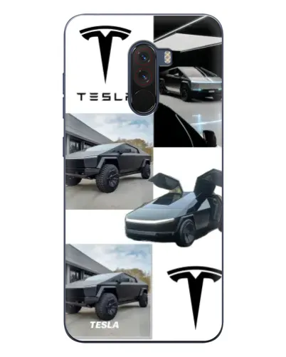 Чехол для Xiaomi POCO F1 с картинкой «Коллаж Cybertruck Tesla»