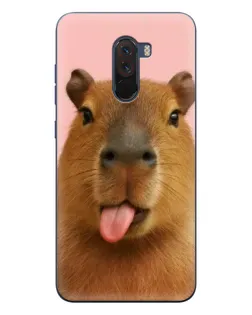 Чехол для Xiaomi POCO F1 с картинкой «Капибара с языком»