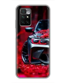 Чохол для Xiaomi Redmi 10 з картинкою «Спортивна BMW та квіти»