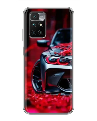 Чехол для Xiaomi Redmi 10 с картинкой «Спортивная BMW и цветы»
