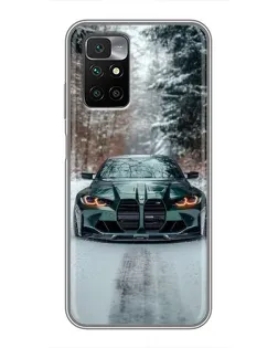 Чохол для Xiaomi Redmi 10 з картинкою «BMW у зимовому лісі»
