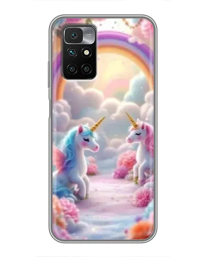 Чехол для Xiaomi Redmi 10 с картинкой «Радуга и единороги»