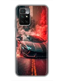 Чехол для Xiaomi Redmi 10 с картинкой «Lamborghini красный дым»