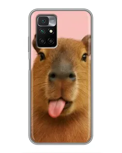 Чехол для Xiaomi Redmi 10 с картинкой «Капибара с языком»