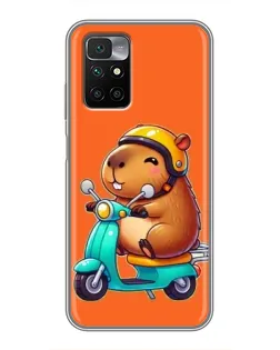 Чехол для Xiaomi Redmi 10 с картинкой «Капибара на скутере»