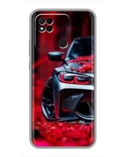 Чехол для Xiaomi Redmi 10A с картинкой «Спортивная BMW и цветы»