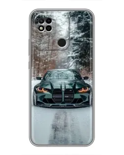 Чехол для Xiaomi Redmi 10A с картинкой «BMW в зимнем лесу»