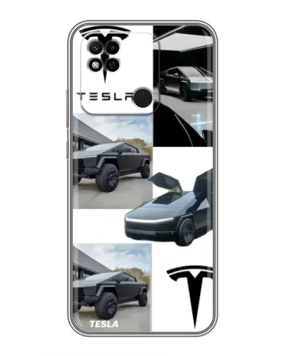 Чехол для Xiaomi Redmi 10A с картинкой «Коллаж Cybertruck Tesla»