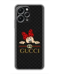 Чехол для Xiaomi Redmi 12 (5G) с картинкой «Минни Маус Gucci — черный»
