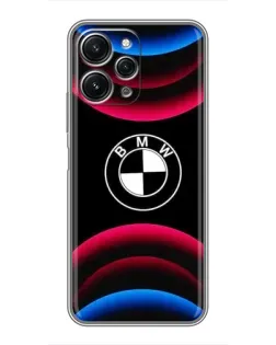 Чехол для Xiaomi Redmi 12 (5G) с картинкой «Логотип BMW и неоновые дуги»