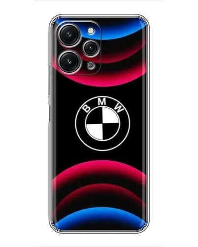 Чехол для Xiaomi Redmi 12 (5G) с картинкой «Логотип BMW и неоновые дуги»