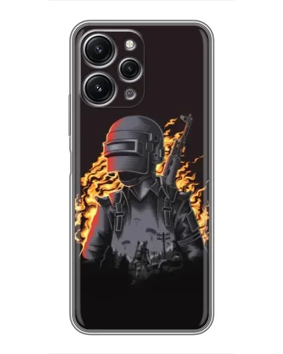 Чехол для Xiaomi Redmi 12 (5G) с картинкой «PUBG — огненный силуэт»